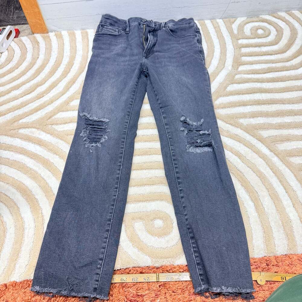 Good American Black Washed Distressed Raw Hem stretch Jeans Size 10/30